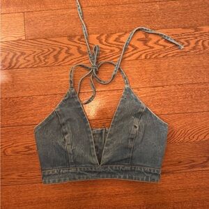 Bardot Blue Denim Crop Top